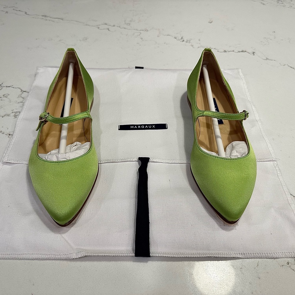 NWT Margaux Mary Janes — Green Satin